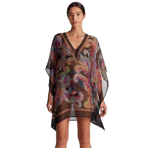 NWT Lauren Ralph Lauren Parder Poncho Swim Cover Up Bordado Paisley Black S/M - Picture 1 of 8